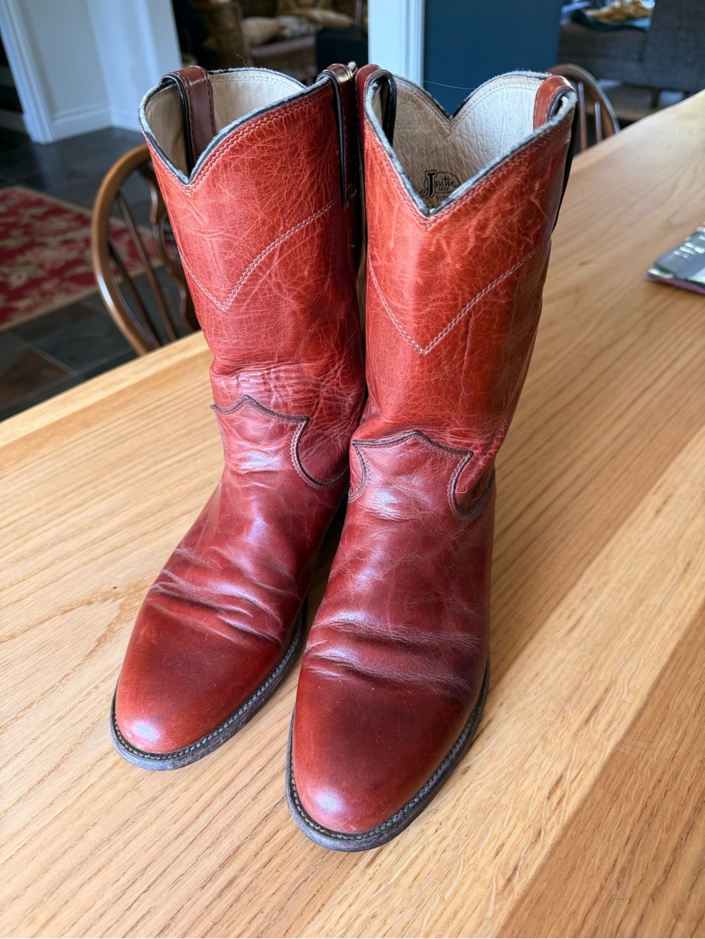 Justin Boots Red Leather Mid-Calf Western Booties Women’s 8.5